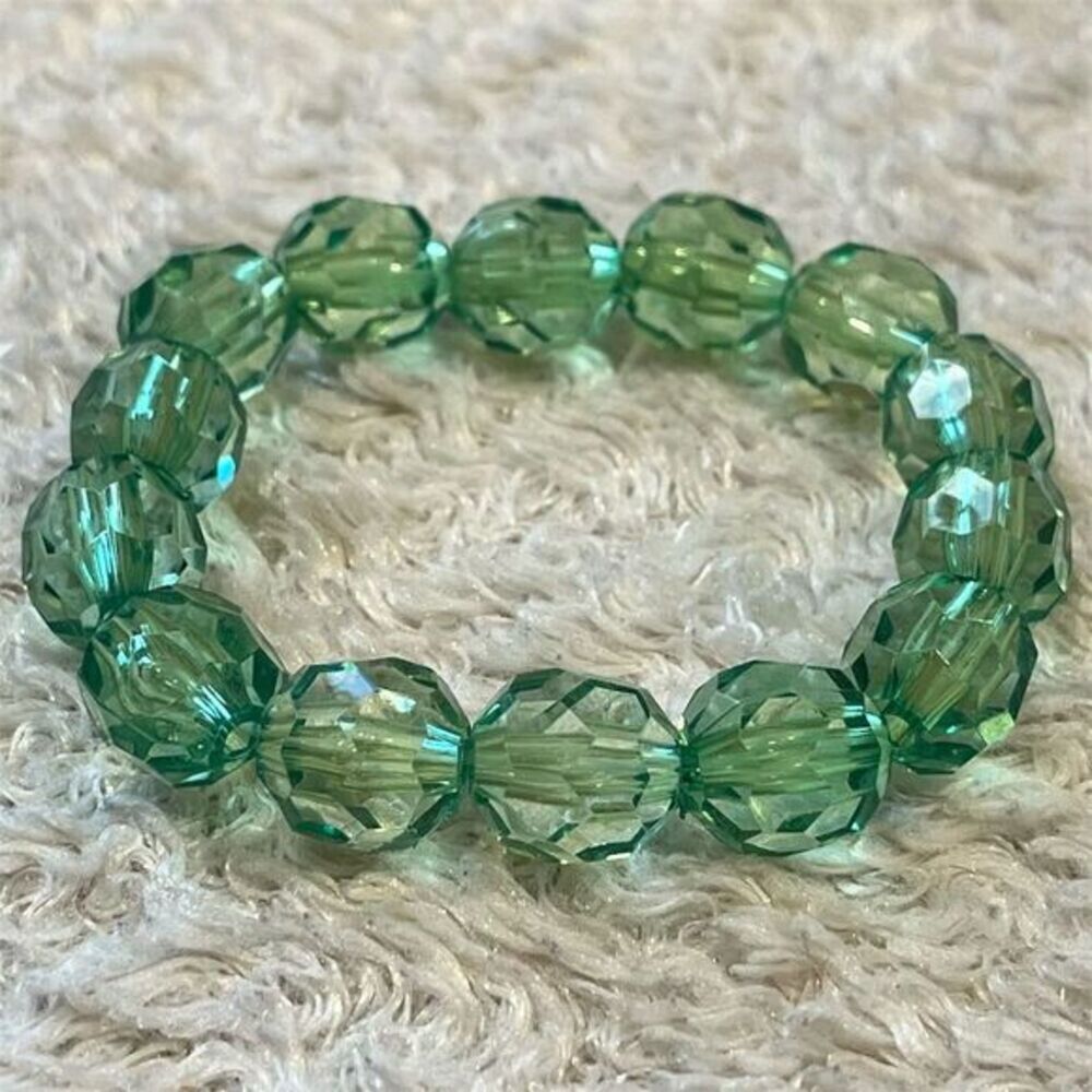 Handmade Green Faceted Crystal‎ Bead Stretch Bracelet for Women Adjustable